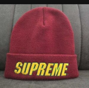 Supreme Burgundy Knit Hat with Logo